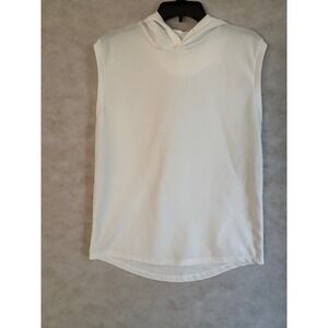 Casual Wear Mens White Sleeveless Hoodie Size L Textured Polyester Active Tank